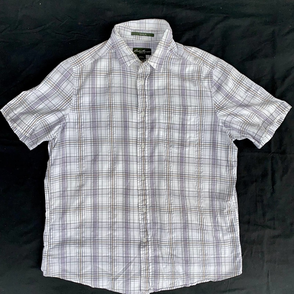 Eddie Bauer Men's L‎ Multi-Color Plaid S/S B/F Cotton Shirt
